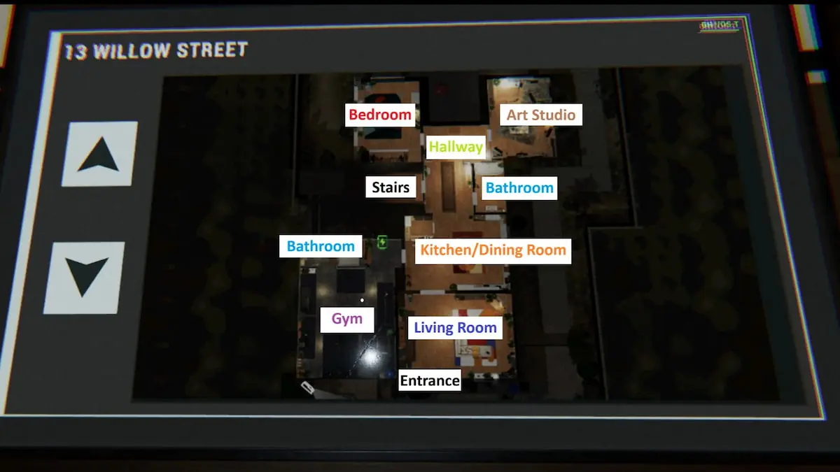 Main floor of 13 willow street marked with room names in phasmophobia