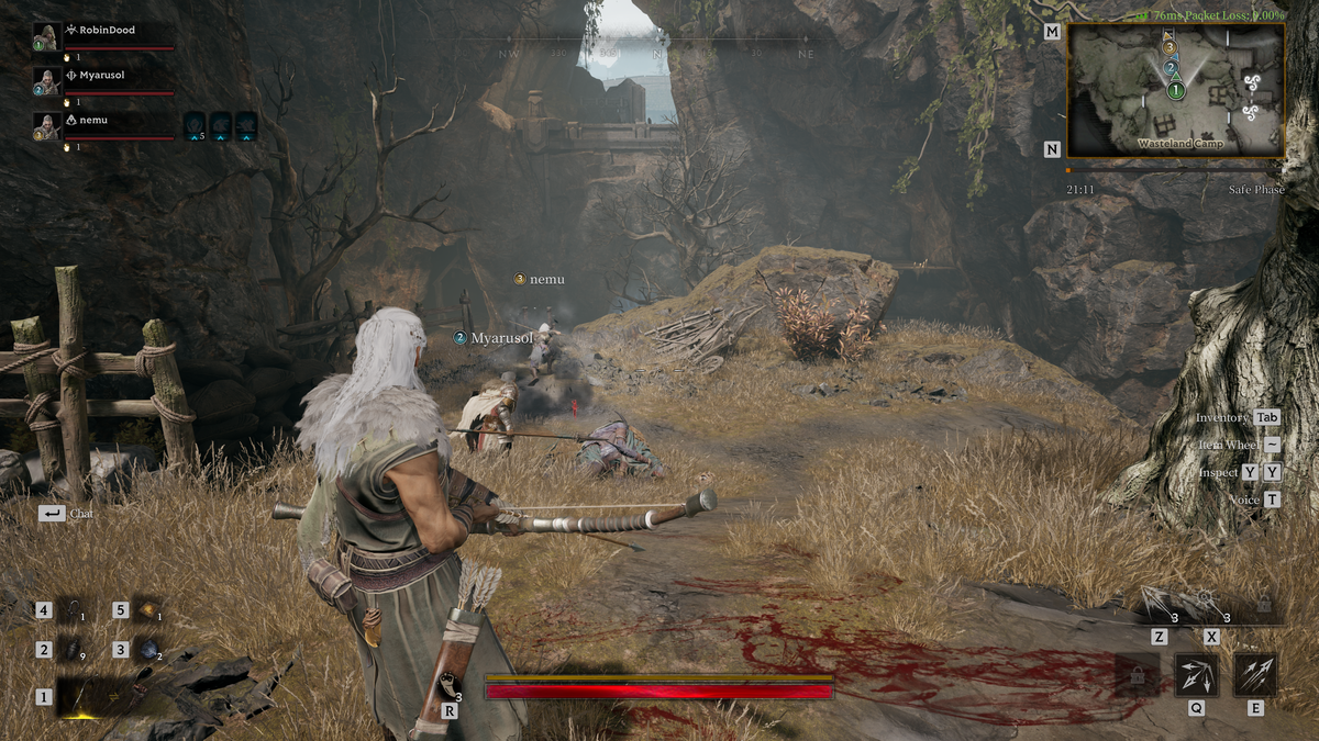 Shootign enemies with the bow and arrow in Mistfall Hunter