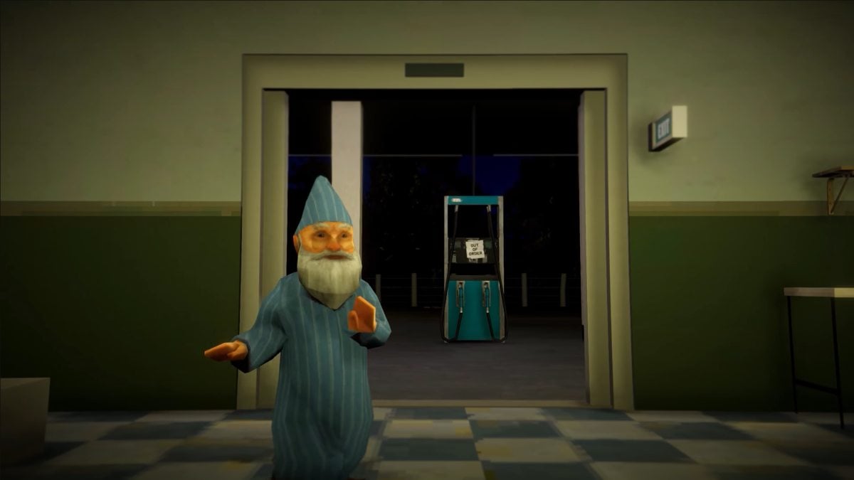 Norbert running through the market front doors