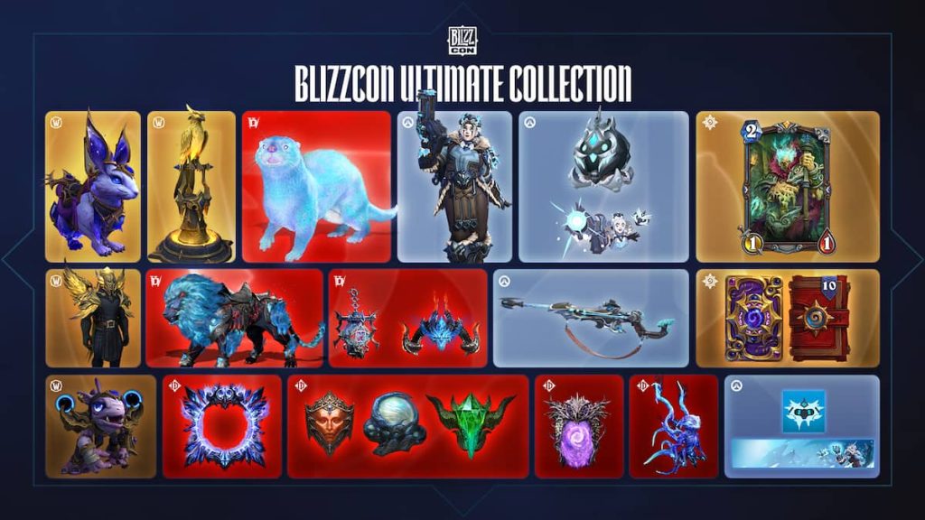 Official art featuring the collection of goodies available at BlizzCon 2026.