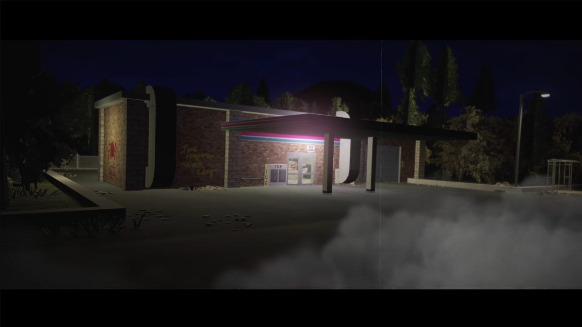 Establishing shot zooming into the supermarket