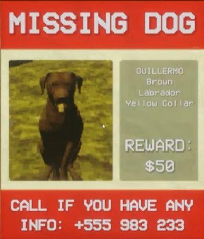 Missing dog poster in Shift at Midnight.