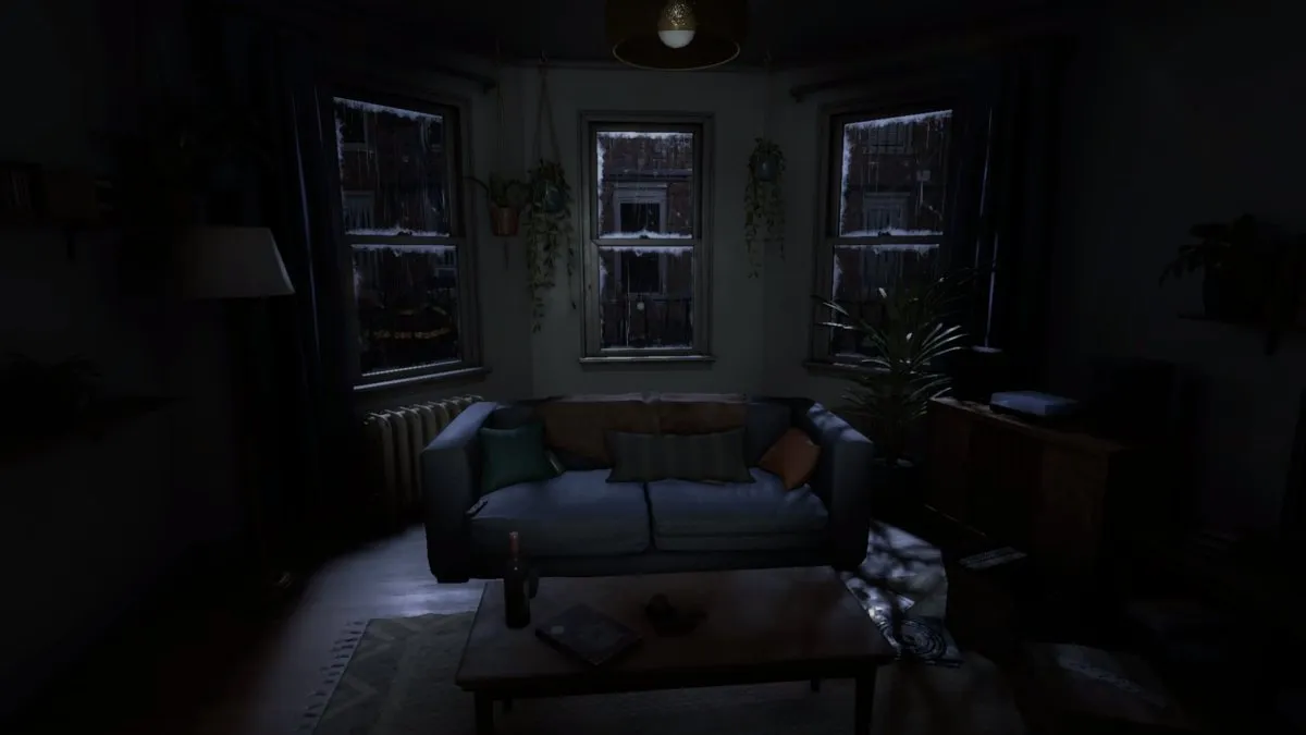 Lightning striking to illuminate Ava's lounge at night