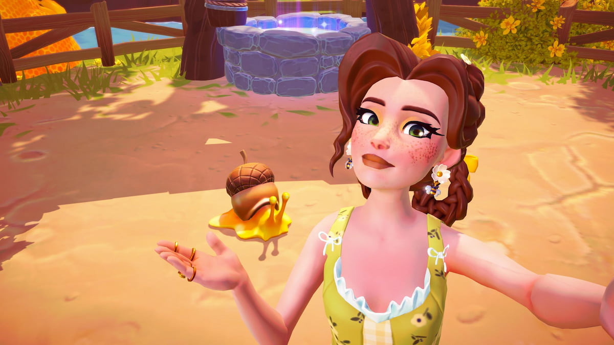 Acorn snail on ground in disney dreamlight valley