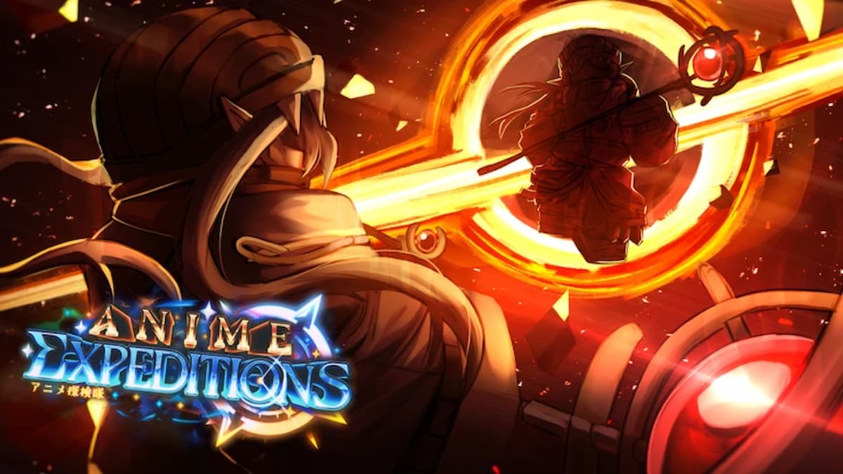 Anime Expeditions featured image depicting a logo and two cloaked warriors
