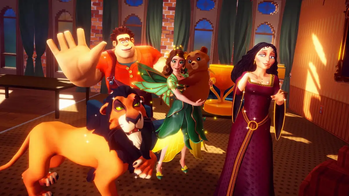 Bad-Anon: Valley Chapter group meeting with Ralph, Scar, and Mother Gothel in disney dreamlight valley