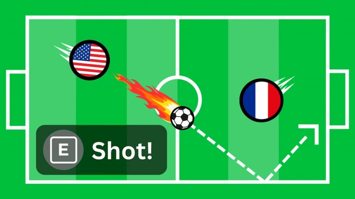 Beatball illustration showing USA and France ball icons on a football pitch as a flaming ball curves toward the goal