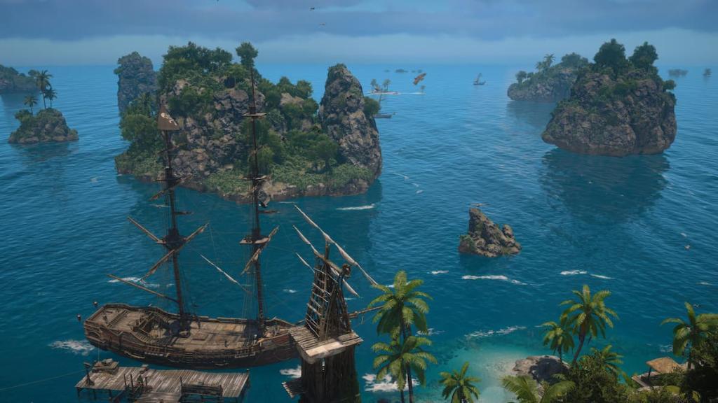 A ship in a cove in Black Flag Resynced.