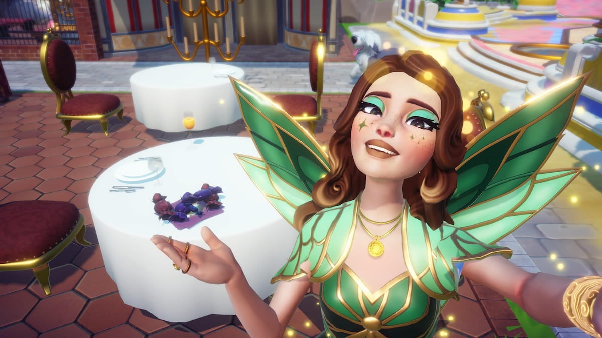 Taking picture with candy on table in disney dreamlight valley