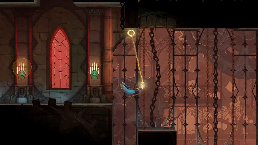Rose Belmont using the Whip to move around in Castlevania Belmont's Curse.