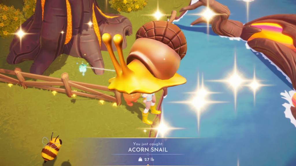 A caught acorn snail in disney dreamlight valley