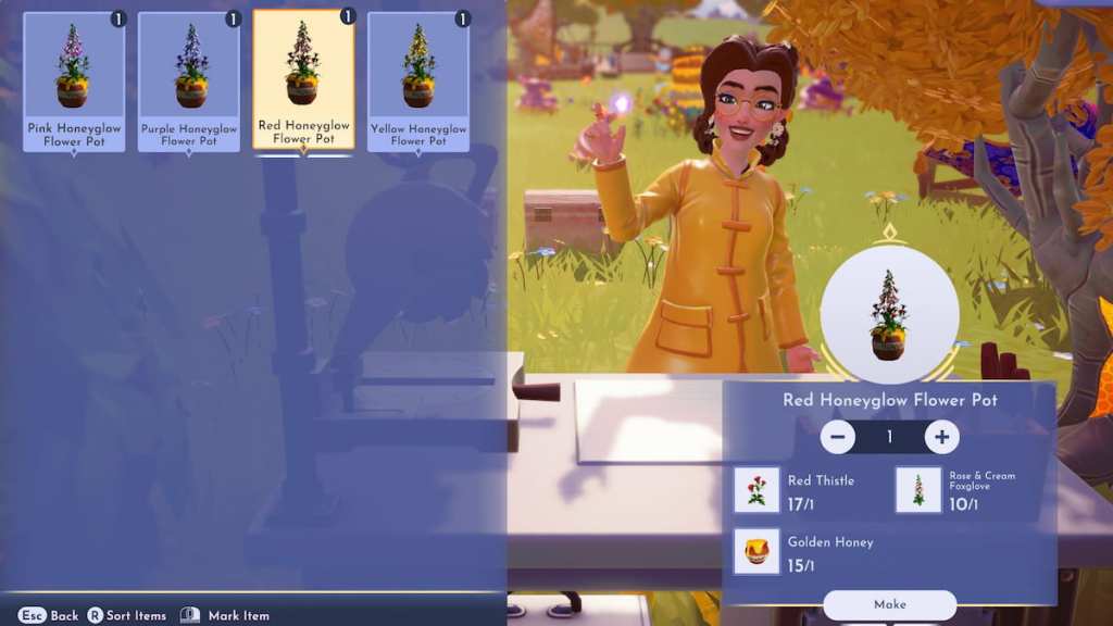 Crafting Honeyglow Flower Pot in disney dreamlight valley