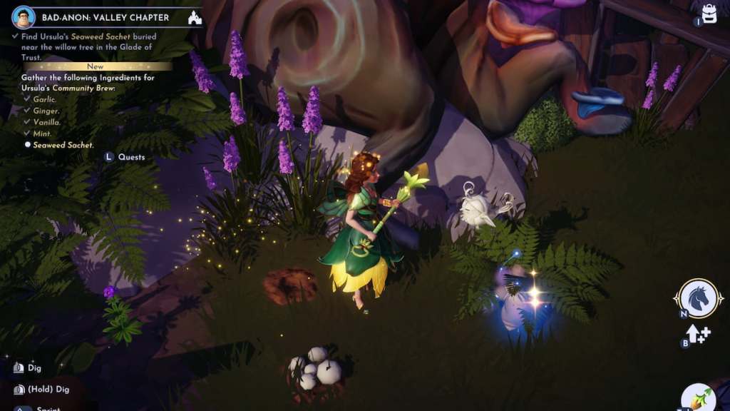 Digging up Ursula's Seaweed Sachet in disney dreamlight valley