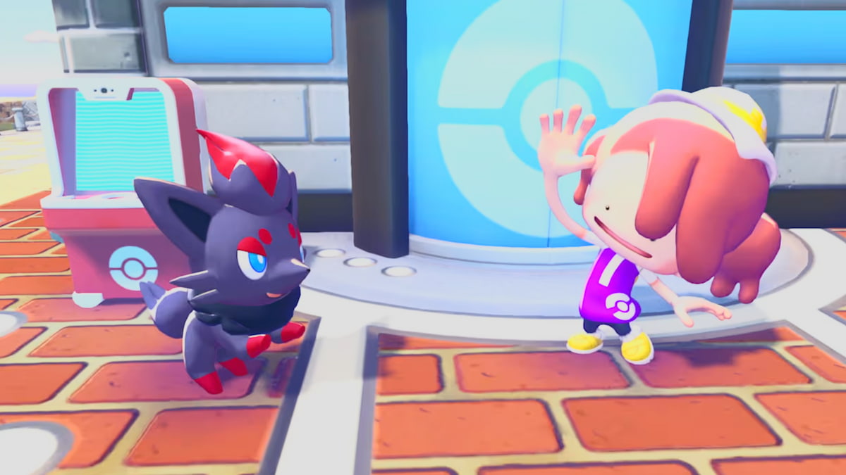 Ditto and Zorua standing together in Pokopia