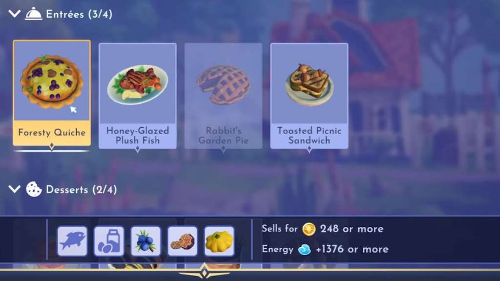 Foresty Quiche collection page in disney dreamlight valley