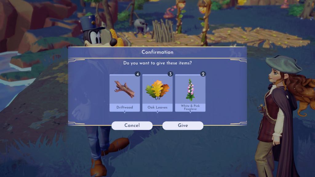 Giving goofy materials in disney dreamlight valley