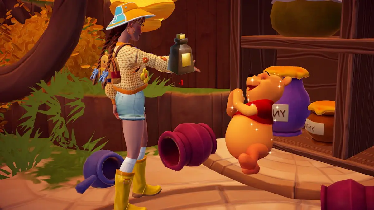 Giving pooh tummy tonic in disney dreamlight valley