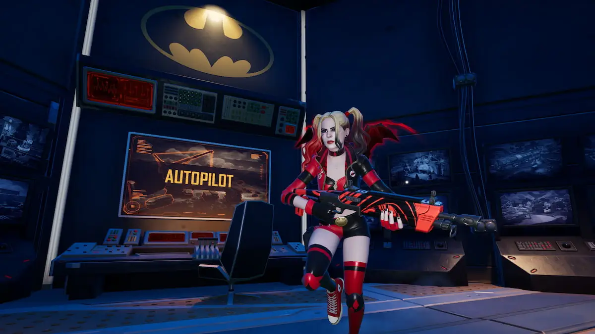 Harley Quinn running through batcave in fortnite