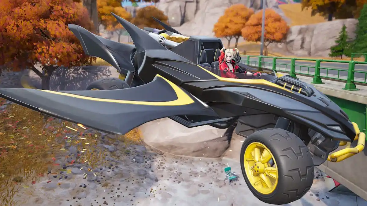 Harley quinn driving batman's beach buggy in fortnite