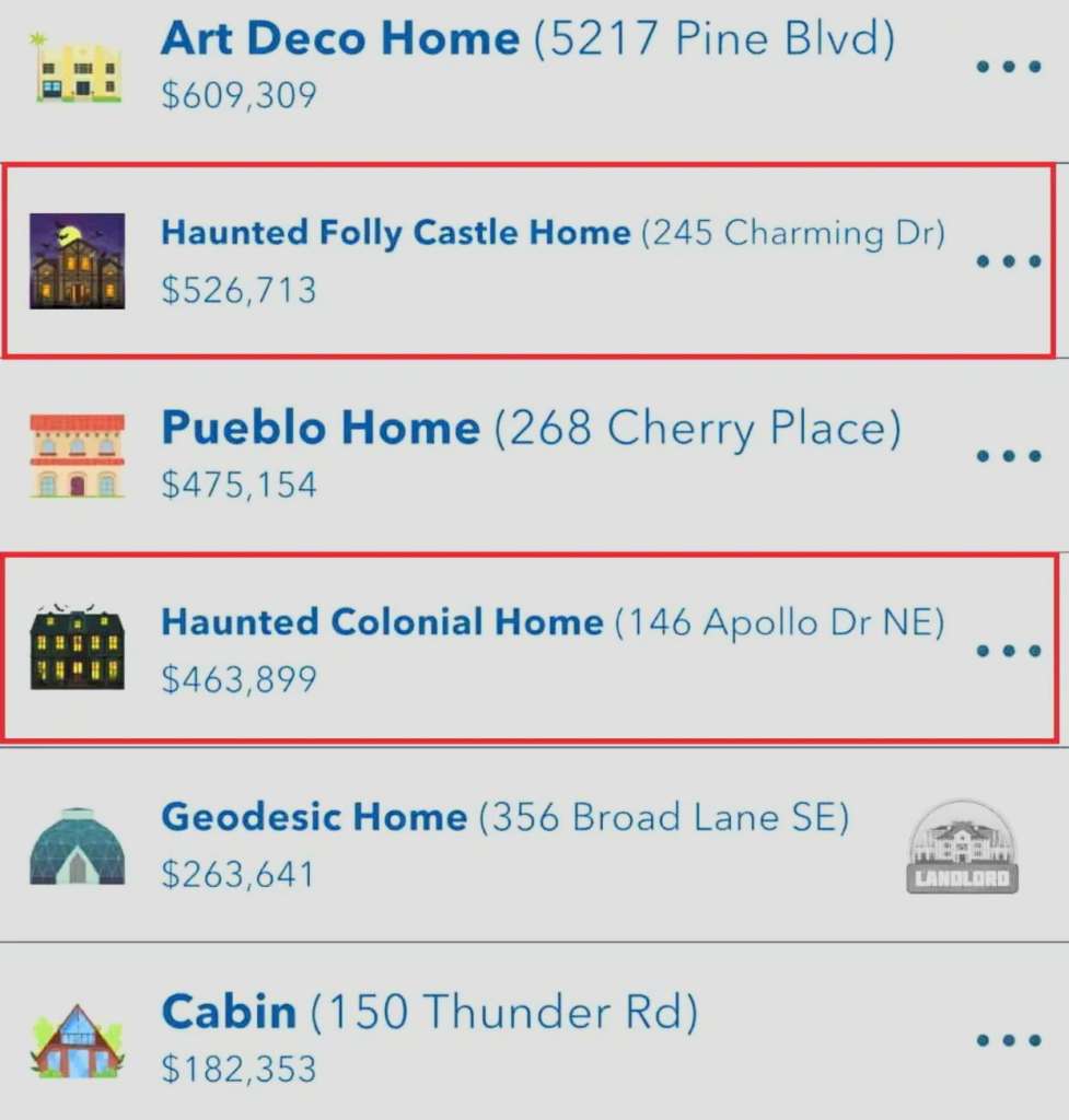 Haunted houses marked in bitlife