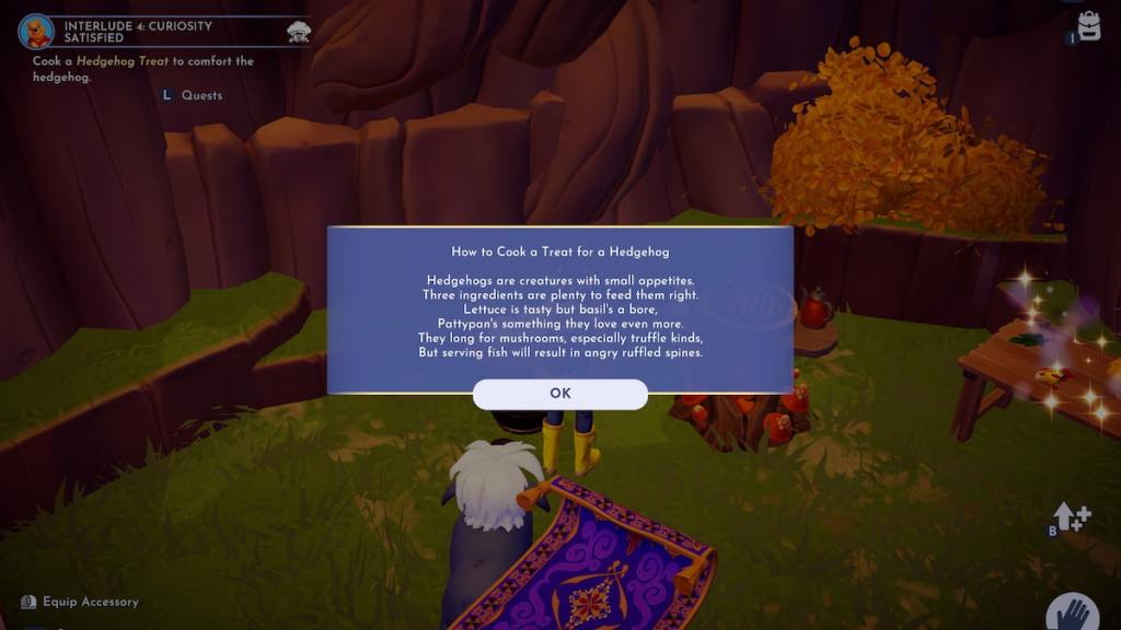 Hedgehog Treat instructions in Disney Dreamlight Valley
