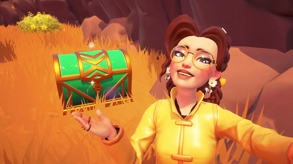 Hidden green chest in honeyglow woods in disney dreamlight valley