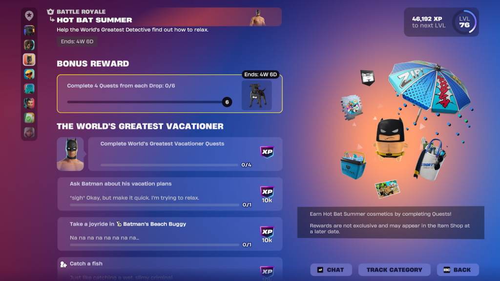 Hot bat summer event quest page in fortnite