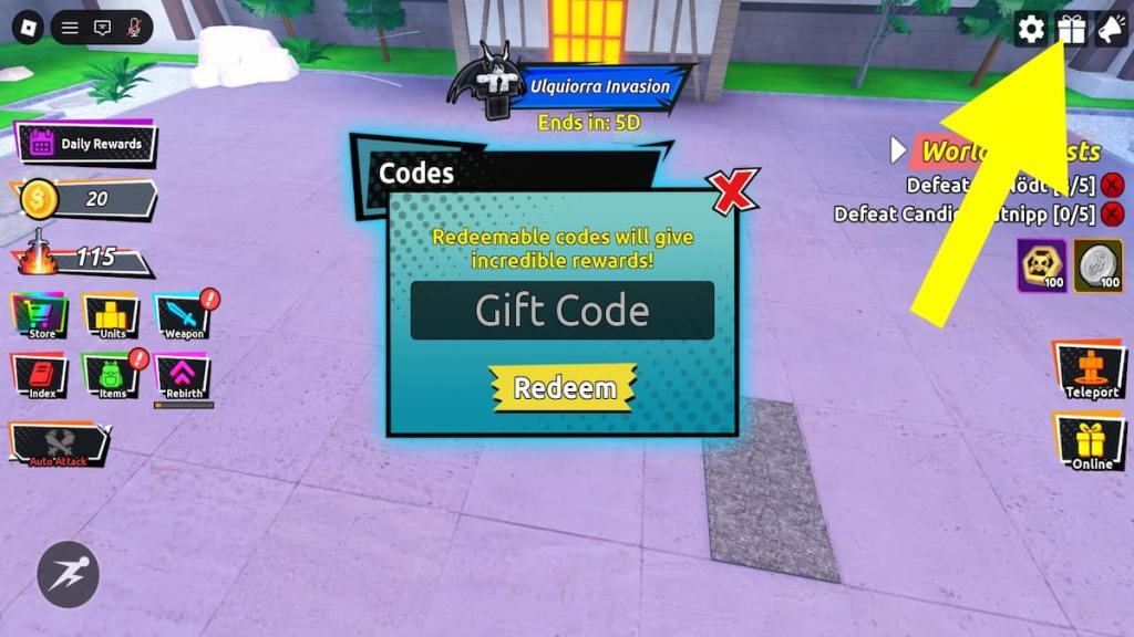 How to redeem codes in Anime Souls.