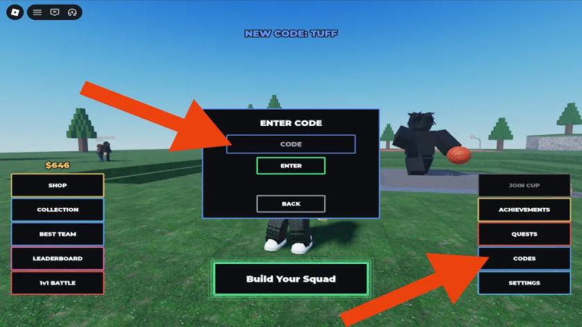 how to redeem codes in build a basketball team on roblox