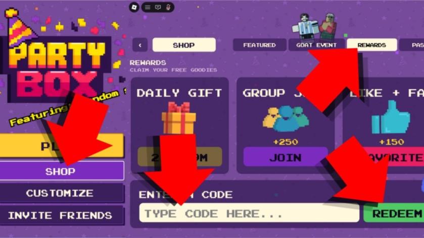 Detailed instructions on redeeming PartyBox codes