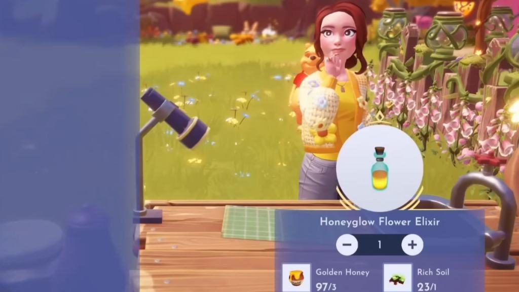 Making Honeyglow Flower Elixir in Disney Dreamlight Valley