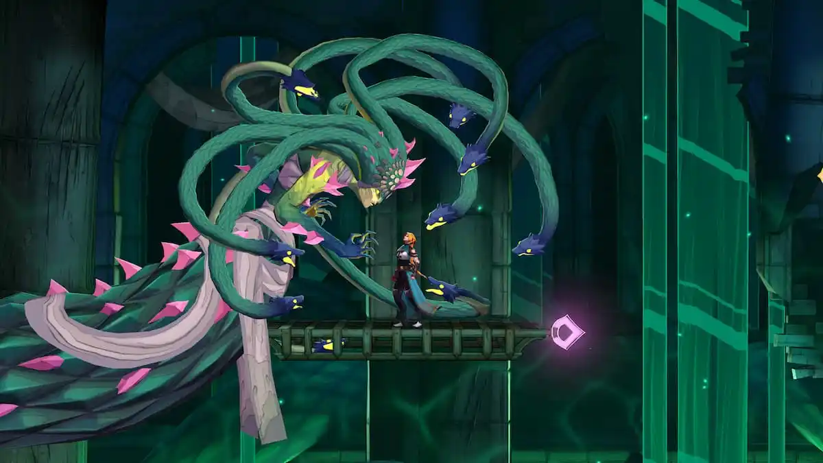 Medusa stares Rose Belmont down in Castlevania Belmont's Curse.