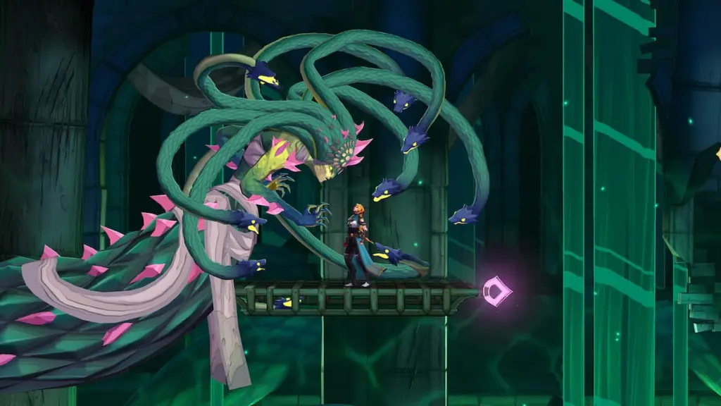 Medusa stares Rose Belmont down in Castlevania Belmont's Curse.