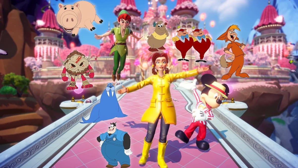 Player standing surrounded by picture pursuit event motifs in disney dreamlight valley