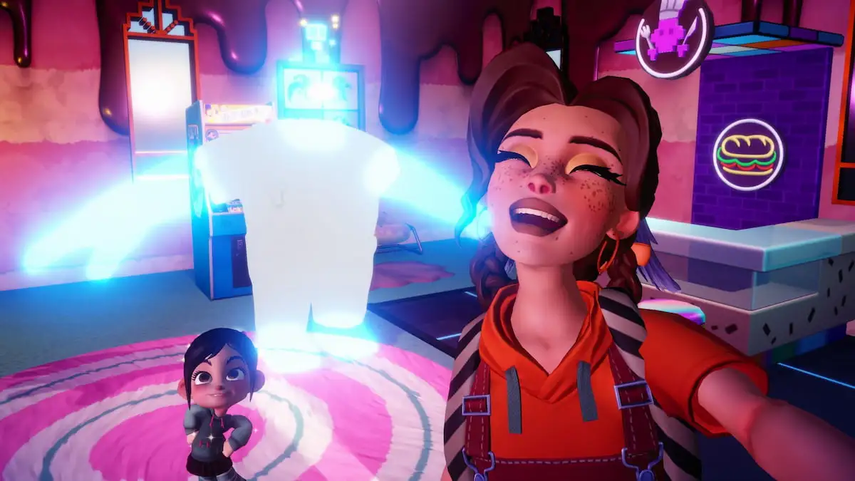 Taking picture with ralph in t pose by vanellope in disney dreamlight valley