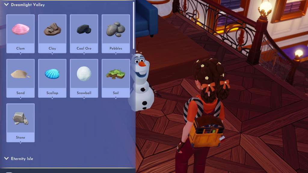 Sending olaf to gather items in disney dreamlight valley