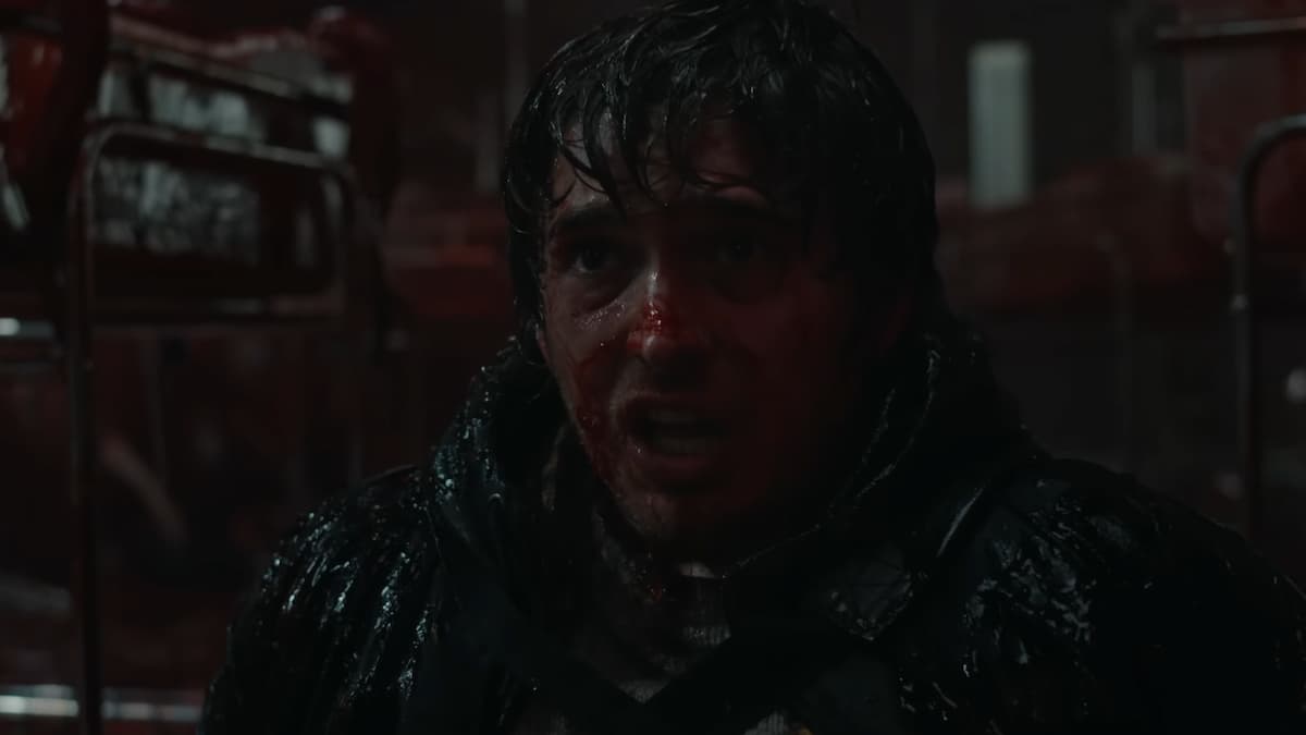 Lead character in Zach Cregger's Resident Evil covered in blood and guts.
