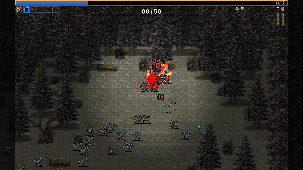 Killing enemies in Vampire Survivors