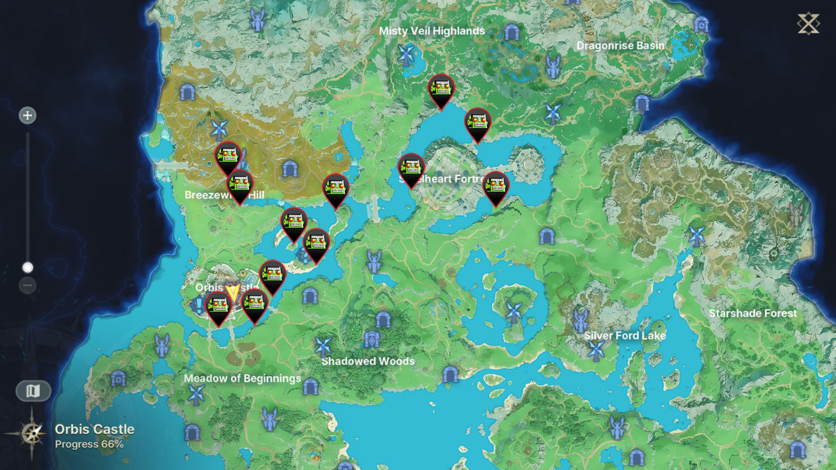 More goose egg locations marked on a map in DragonSword: Awakening.