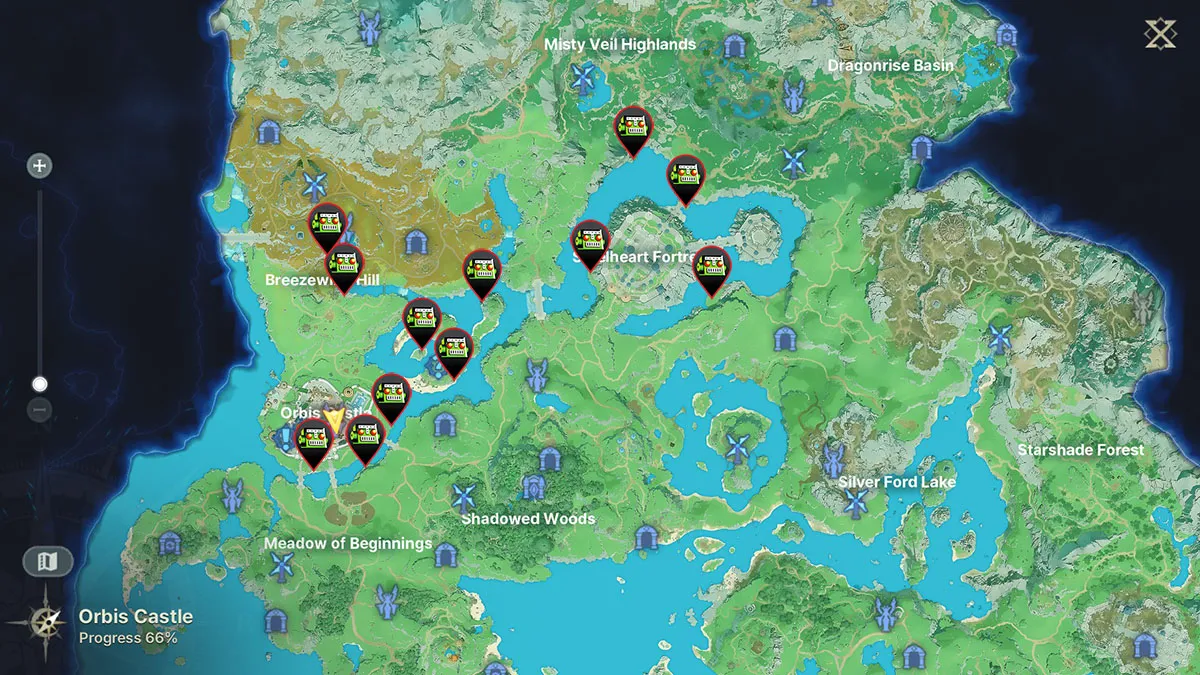 More goose egg locations marked on a map in DragonSword: Awakening.