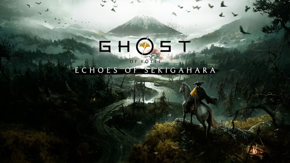 Atsu on horseback in front of a Japanese landscape in promo art for Ghost of Yotei's Echoes of Sekigahara DLC.