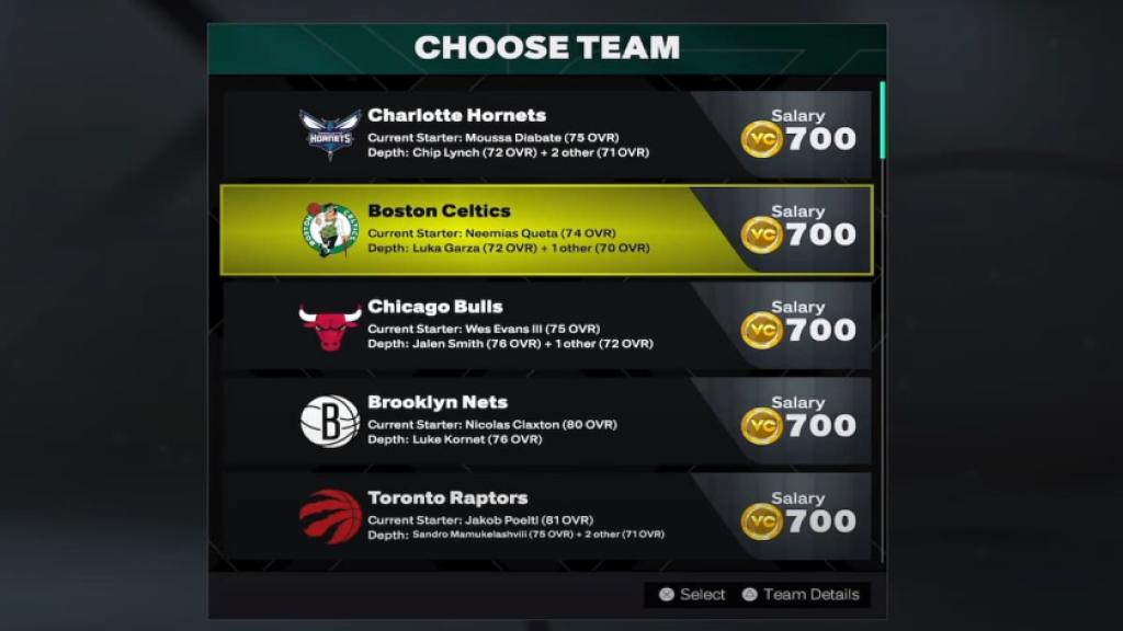 Picking a team in MyCareer