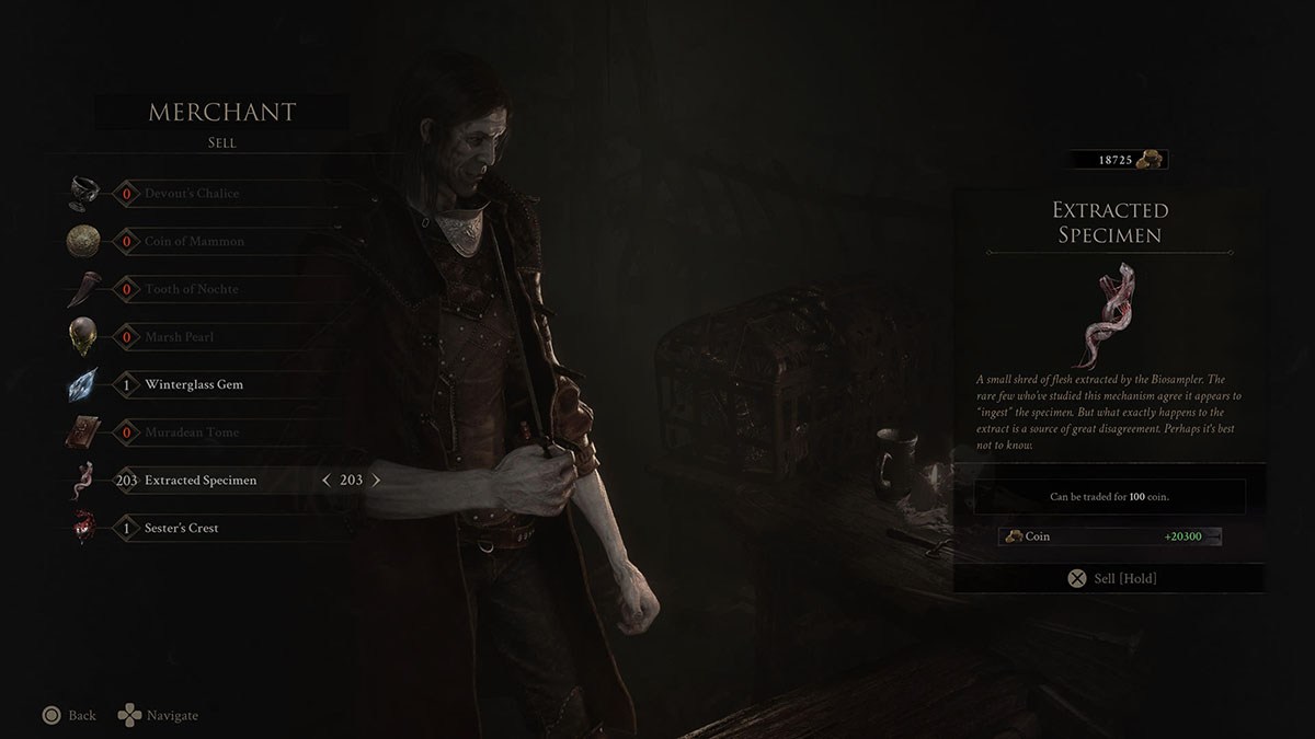The Harbinger sells the Specimen in Mortal Shell 2.