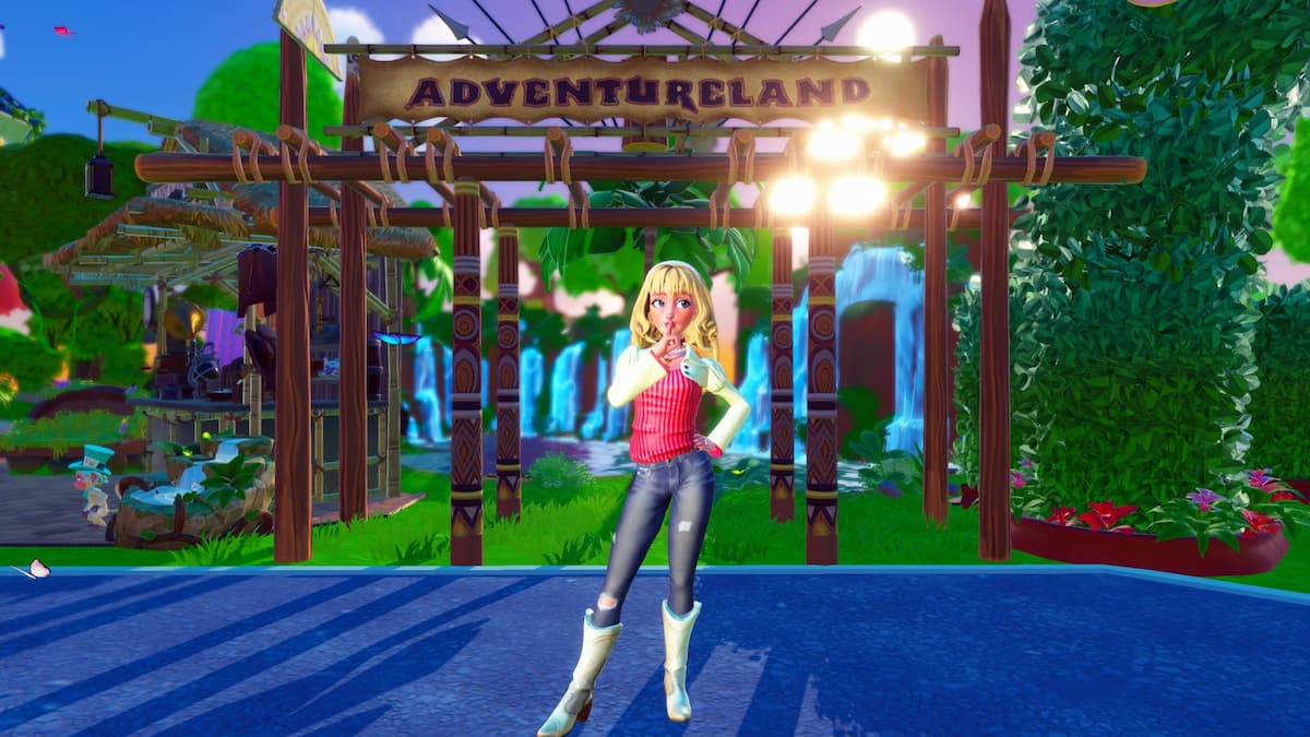 Standing under adventureland arch in disney dreamlight valley