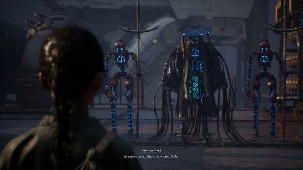 Emmisarries of the Administrator conveying a message to Emma in Beast of Reincarnation.