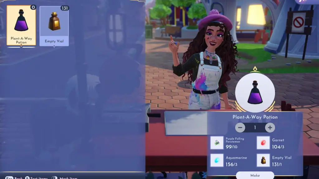 Crafting plant-a-way potion in disney dreamlight valley