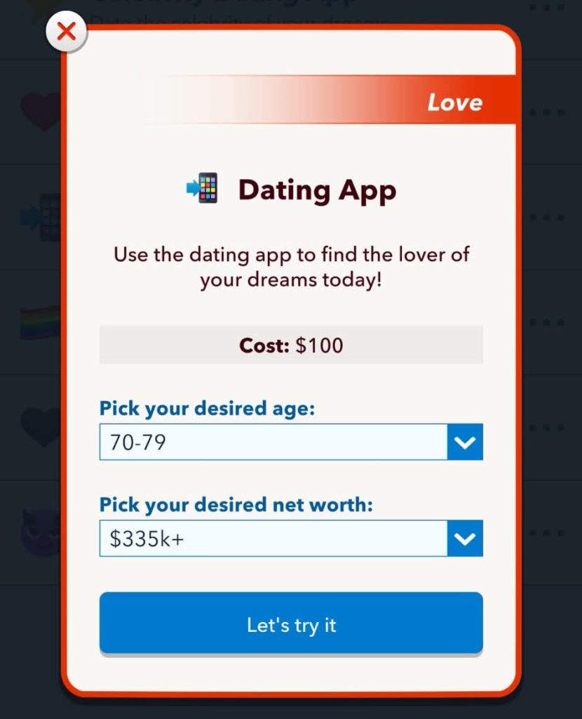 Using dating app in gold digger challenge in bitlife