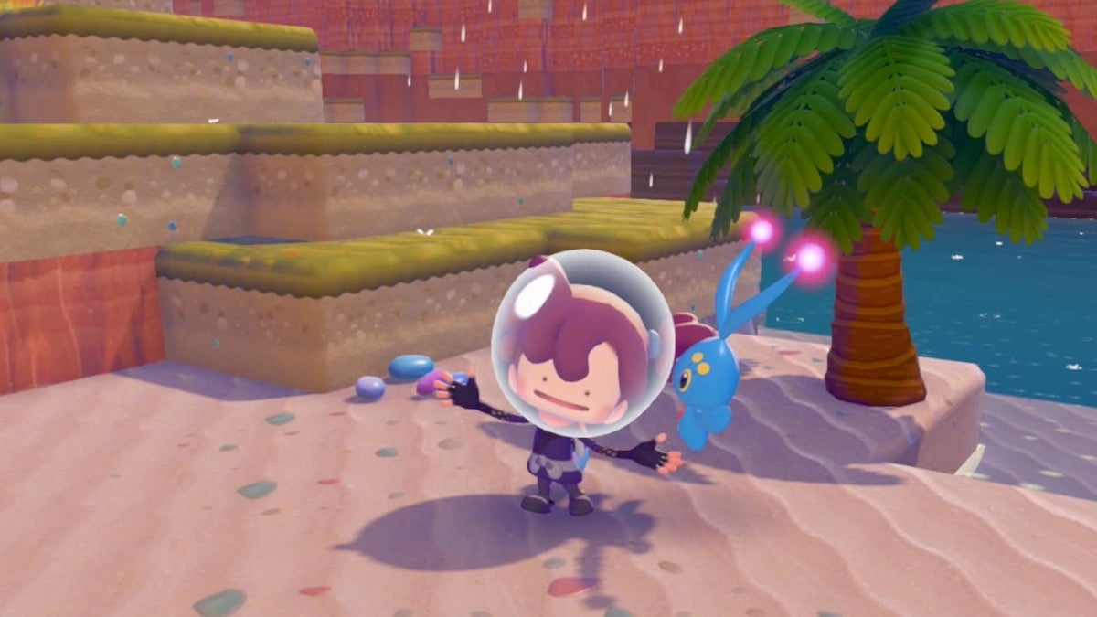 Ditto standing with Manaphy in Pokopia