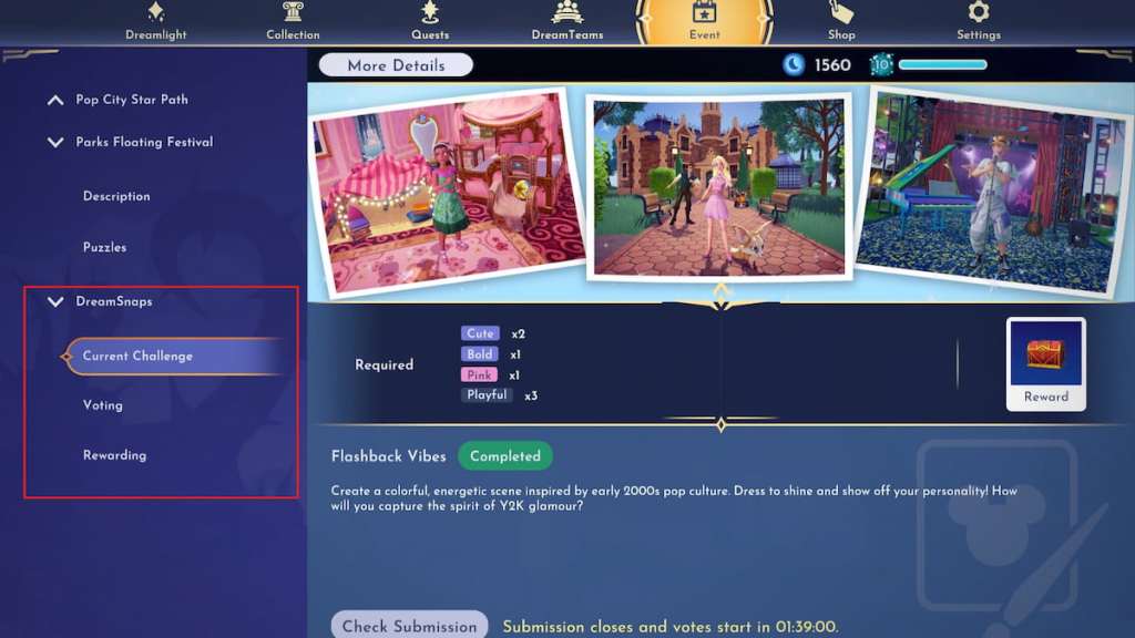 Dreamsnaps page in disney dreamlight valley
