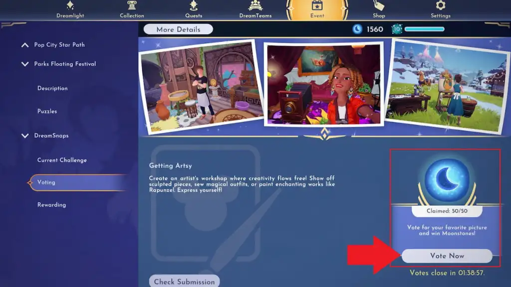 Dreamsnaps voting marked in disney dreamlight valley